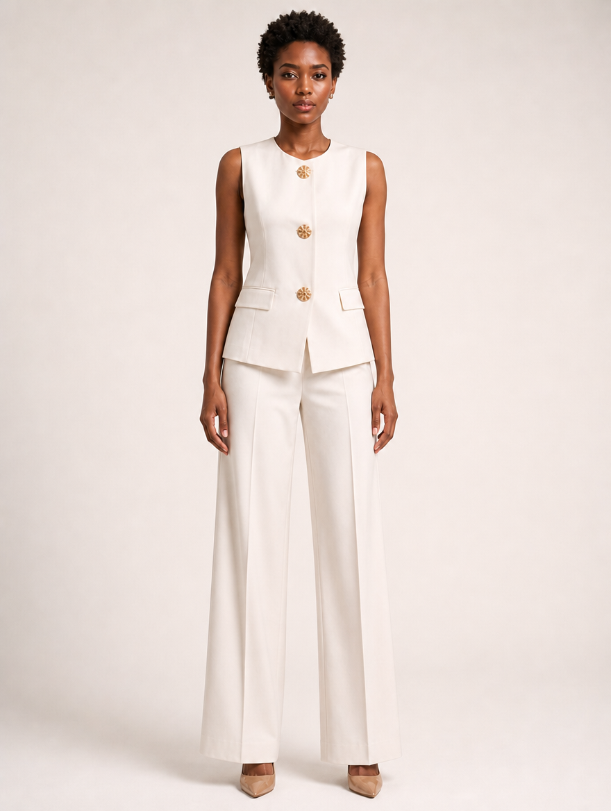 Ensemble tailleur sans manches Ivoire Élégance