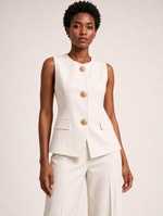Ensemble tailleur sans manches Ivoire Élégance